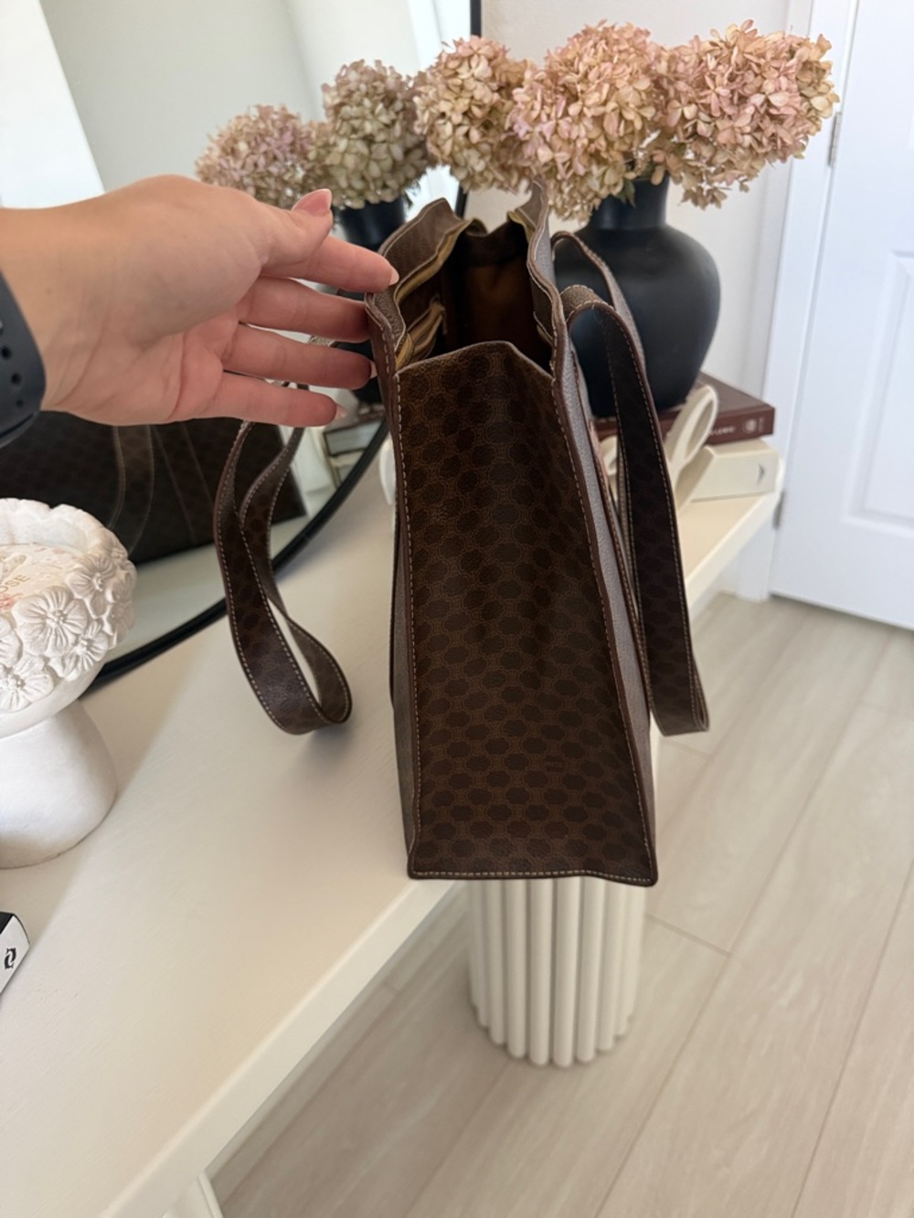 Celine Brown Monogram Tote with Tan Leather Patch - Picture 7 of 15